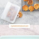 Two images of baby carrot pancakes with text overlay: Easy Carrot Cake Pancakes, baby led weaning.