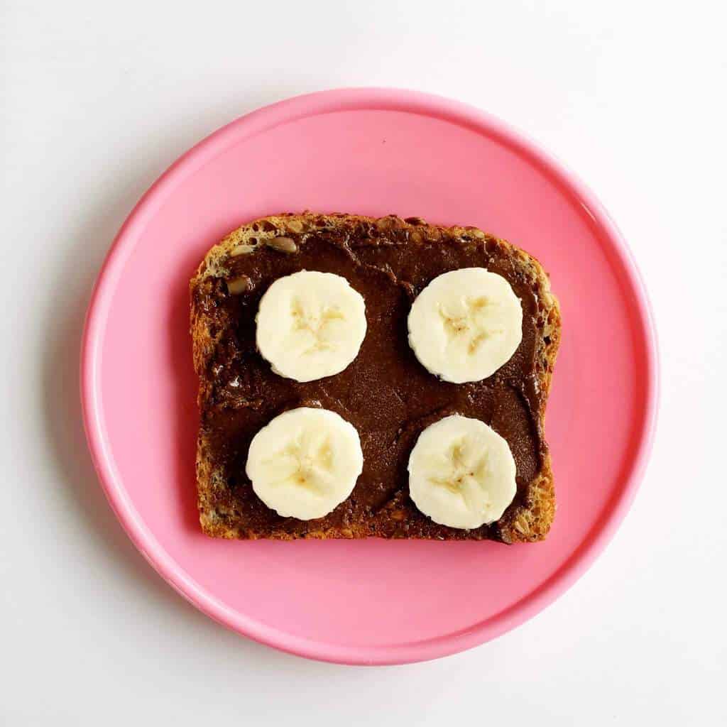 Healthy toast topping ideas for children, banana and chocolate spread