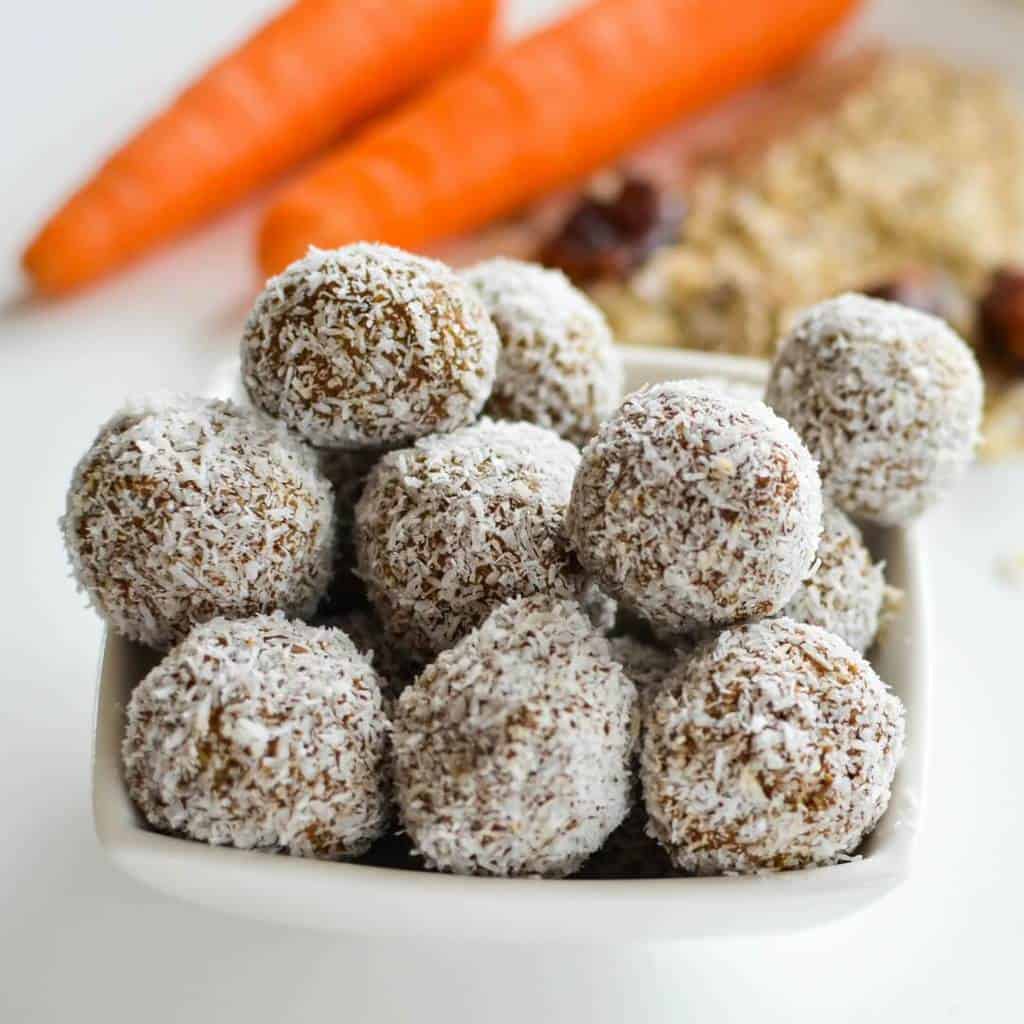 Healthy Treat for children nut free low sugar carrot oat energy bites