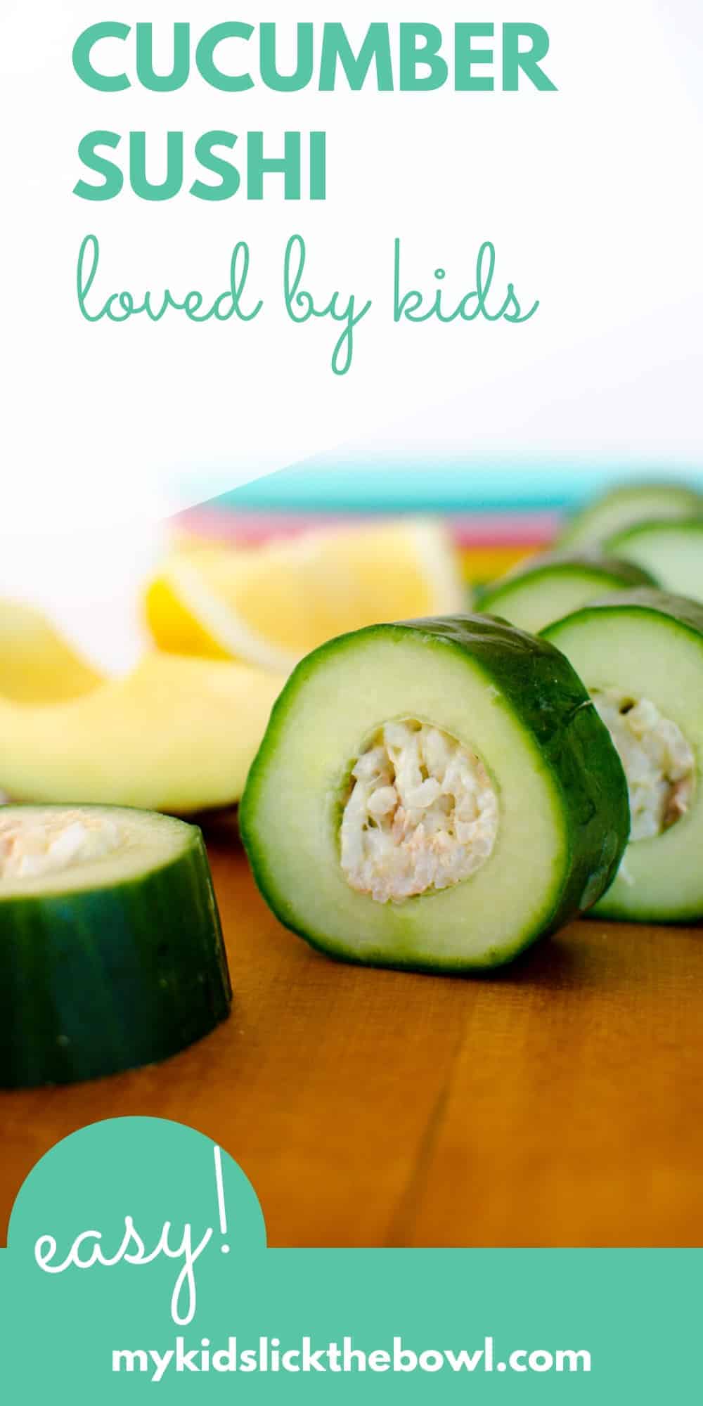 slice of cucumber, centre stuffed with rice and tuna