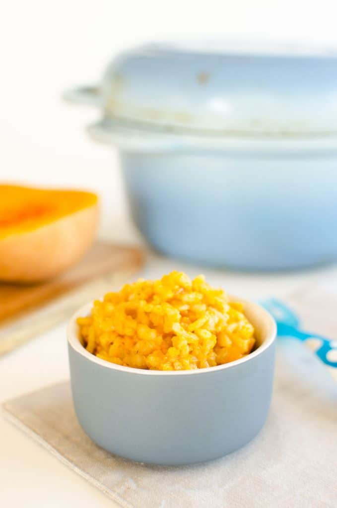 Butternut pumpkin baked risotto a great baby food idea and family meal. Perfect kid friendly lunch or dinner