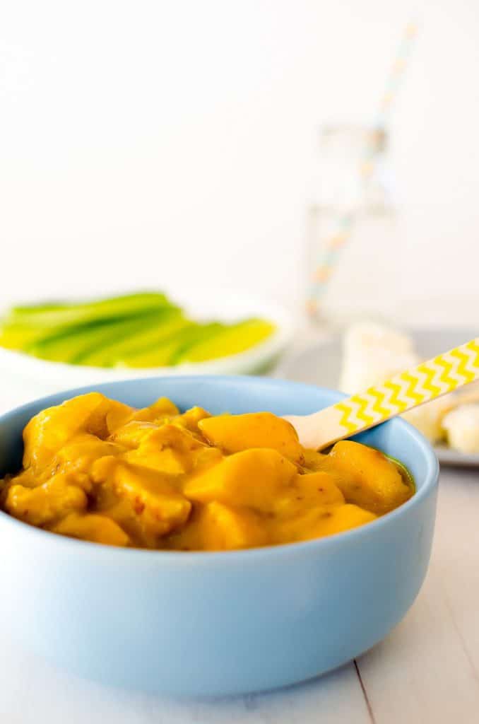 Mango chicken curry, an easy mild hidden veggie recipe for kids. A family favourite