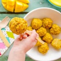 Mango Chicken Bites a Baked Chicken Meatball that is golden and fruity Kid Friendly Recipe