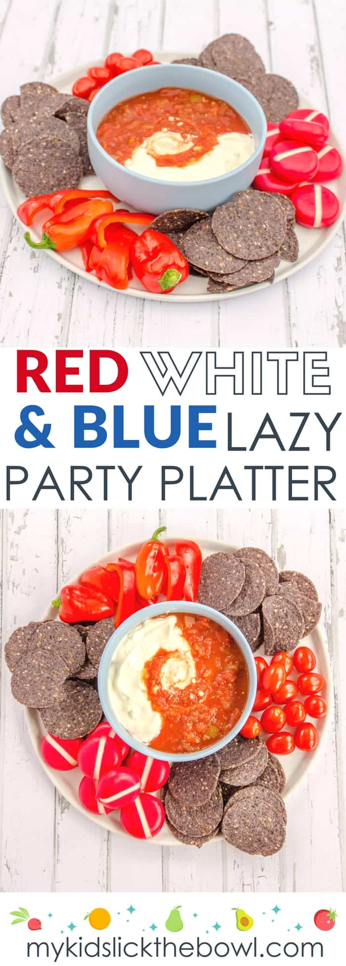 Red white and blue platter, a super easy patriotic party platter for the fourth of July