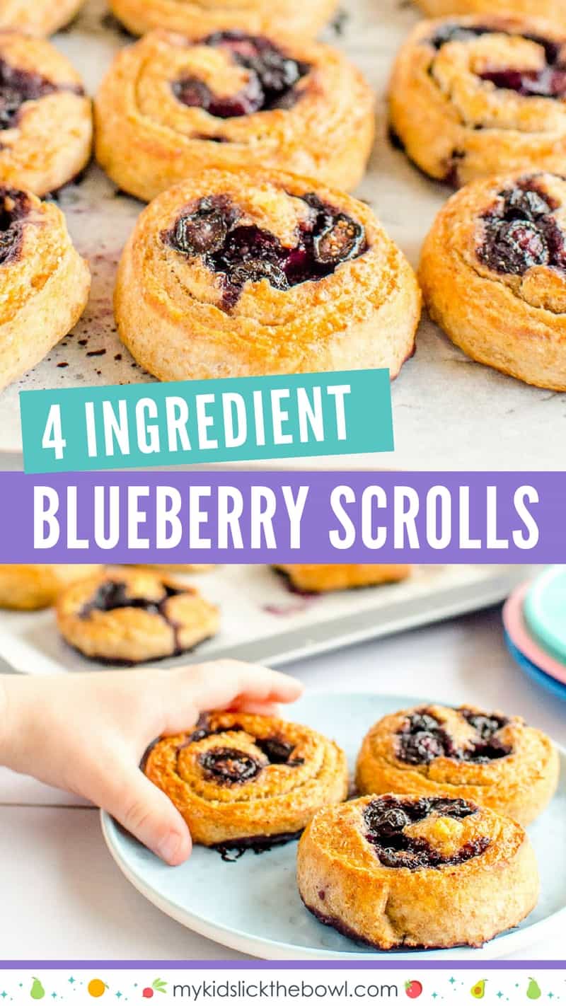 Wholemeal blueberry scrolls a healthy snack for kids with no sugar, easy 4 ingredient recipe