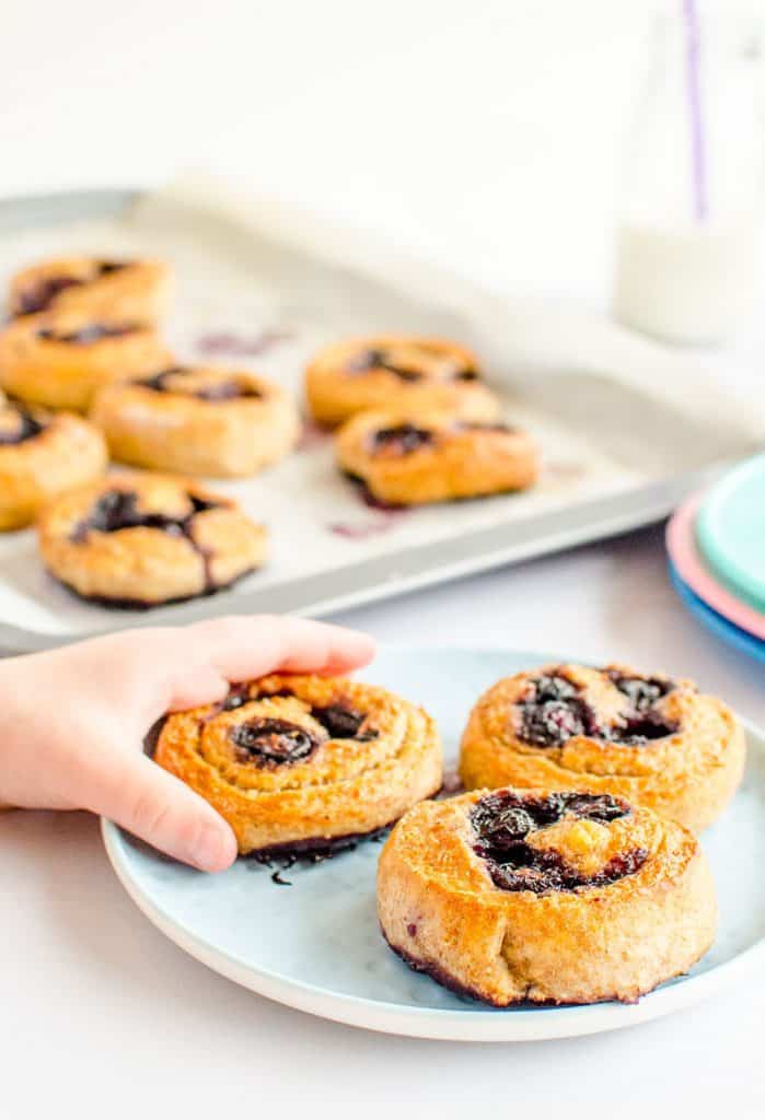 Wholemeal blueberry scrolls a snack for kids with no sugar, easy 4 ingredient recipe