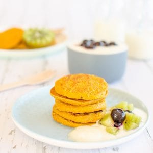 Wheat-free pumpkin pancakes perfect for kids and baby led weaning, Veggies at breakfast or afternoon tea