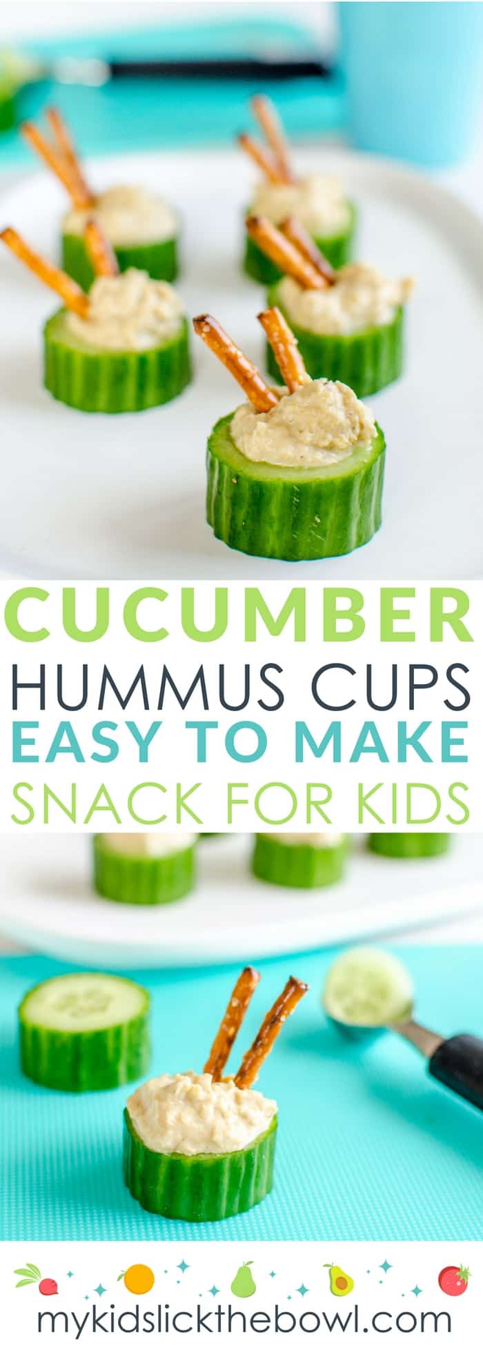 Cucumber hummus cups an easy healthy snack idea for kids, could also be used for appetizers and finger foods #healthysnack #kidsfood