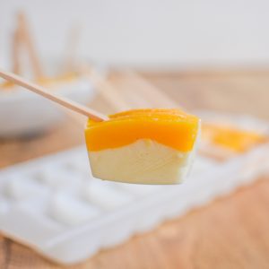 Frozen mango cheesecake bites, healthy dessert idea, easy, fun kid friendly 4 ingredients