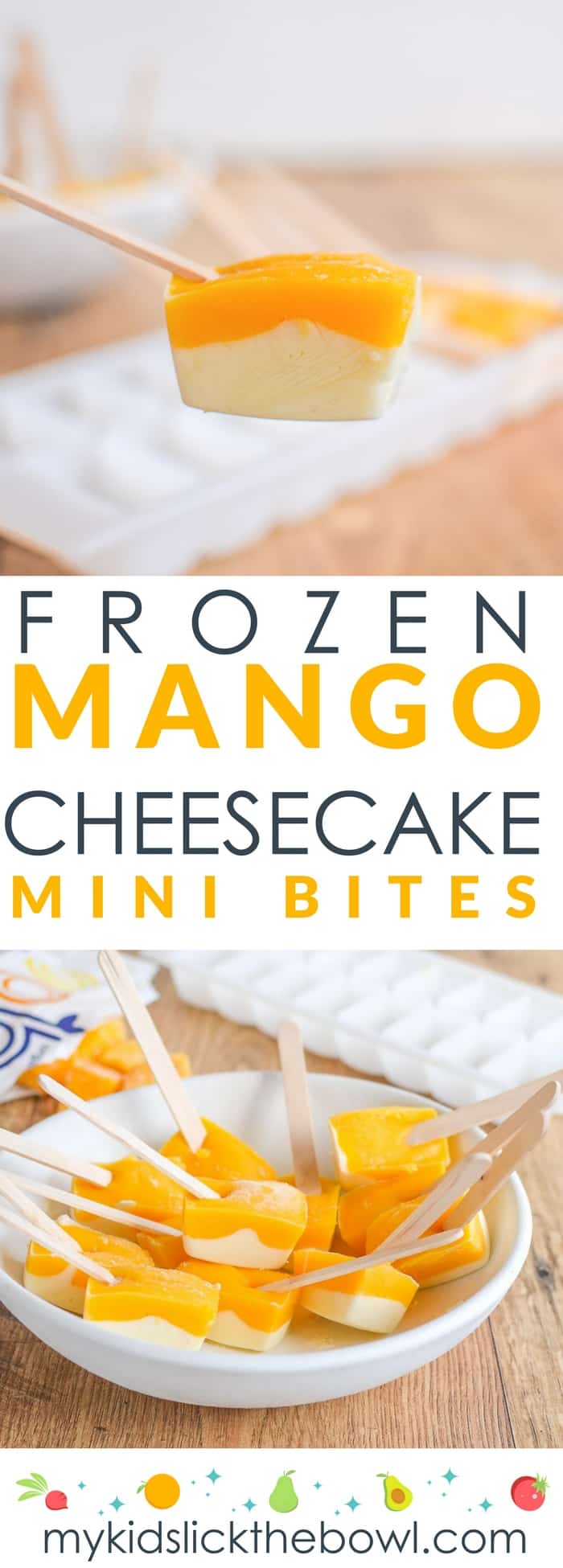 Frozen mango cheesecake bites, healthy dessert idea, easy, fun kid friendly 4 ingredients