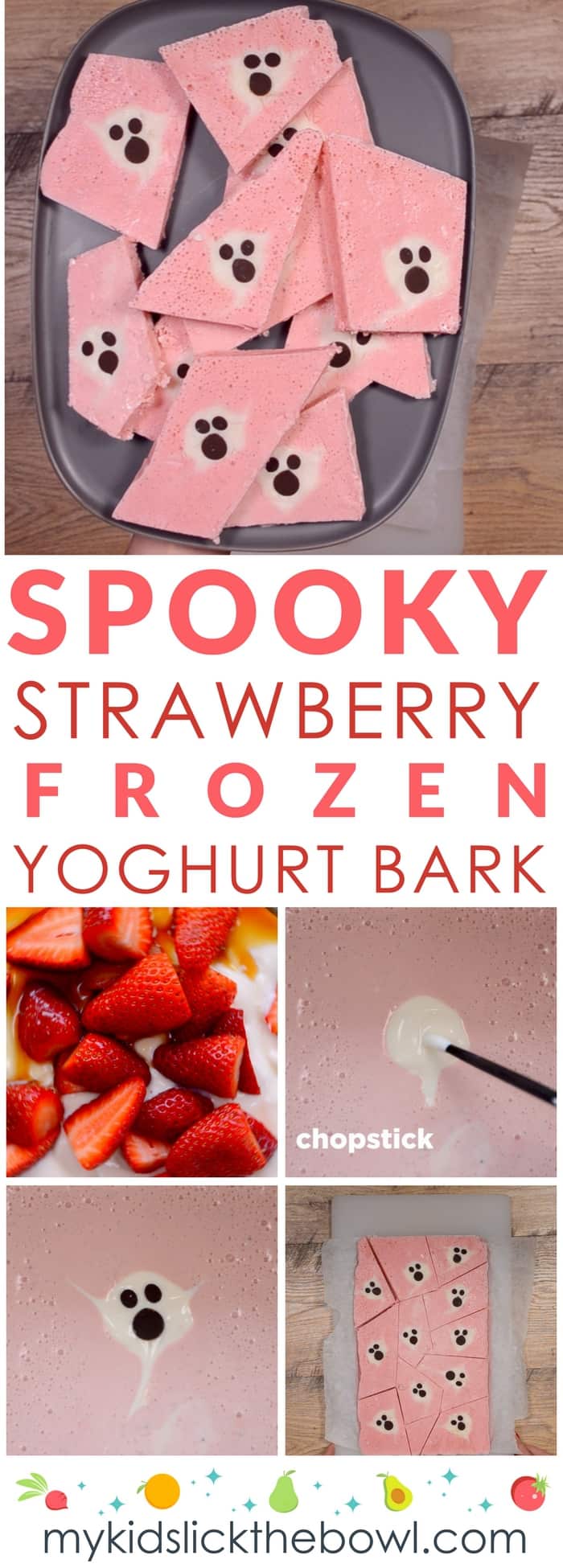 A Healthy Halloween Treat. How to make spooky strawberry frozen yoghurt bark for your children #halloween