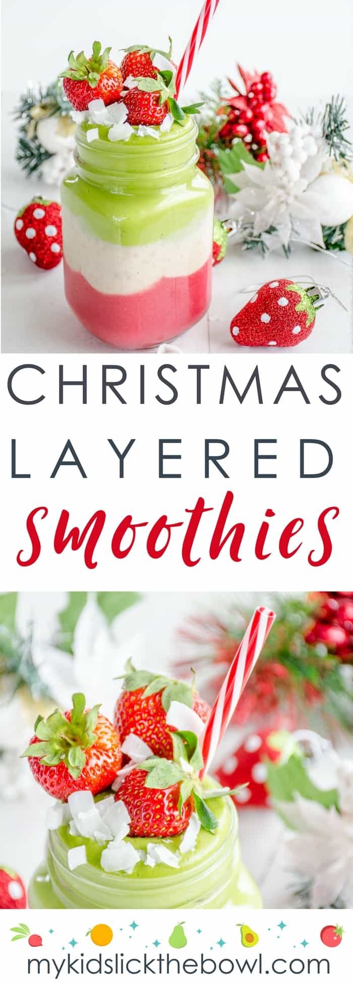 layered Christmas smoothies a healthy Christmas treat, a festive breakfast idea