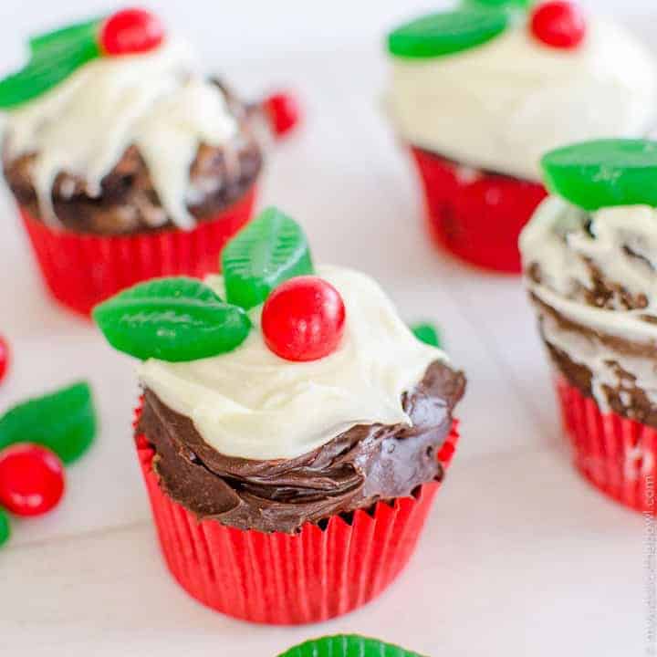Christmas Pudding Cupcakes an easy festive decorating idea for kids, chocolate cupcakes