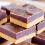 Easy peanut butter freezer fudge, 4 ingredients, healthy, refined sugar free, no bake, a simple homemade alternative to Reeses