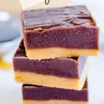 3 pieces of peanut butter fudge stacked on top of each other