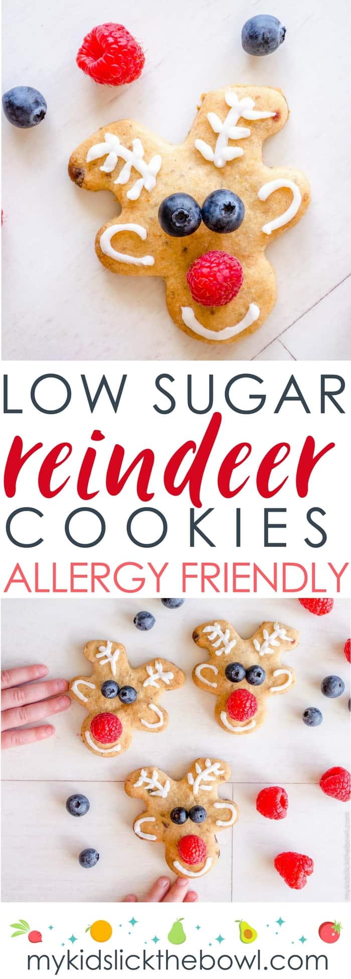 Low Sugar Reindeer Cookies Easy decorated Christmas Cookie recipe, healthy allergy friendly perfect for kids