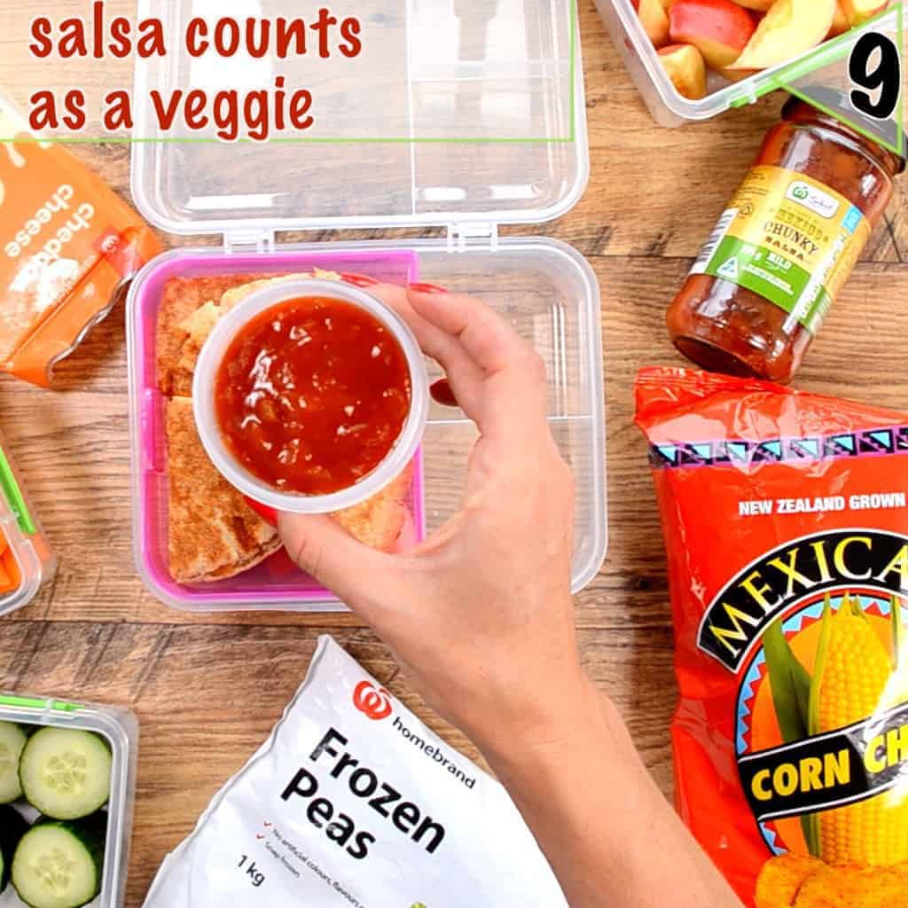 Healthy lunch box ideas packing tip, try sending salsa