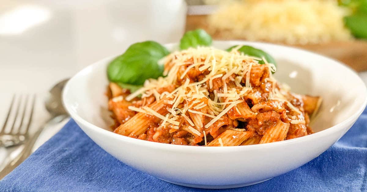 Tomato Bacon Pasta Sauce With Hidden Mushrooms - My Kids Lick The Bowl