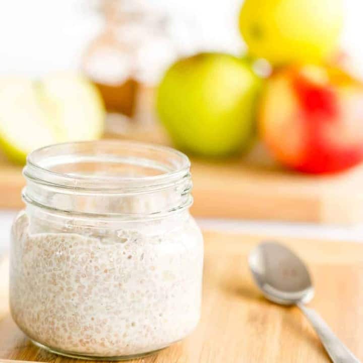 apple pie chia pudding a healthy recipe with apple and cinnamon, egg free custard perfect for baby led weaning