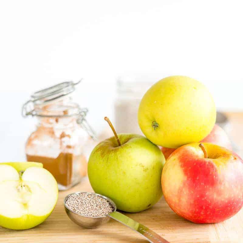 Apples, chia seeds and cinnamon, ingredients for the chia pudding