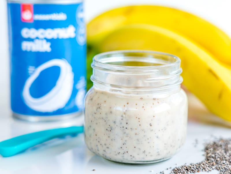 banana chia pudding healthy recipe with banana and coconut milk egg free custard perfect for baby led weaning #babyledweaning #babyfood