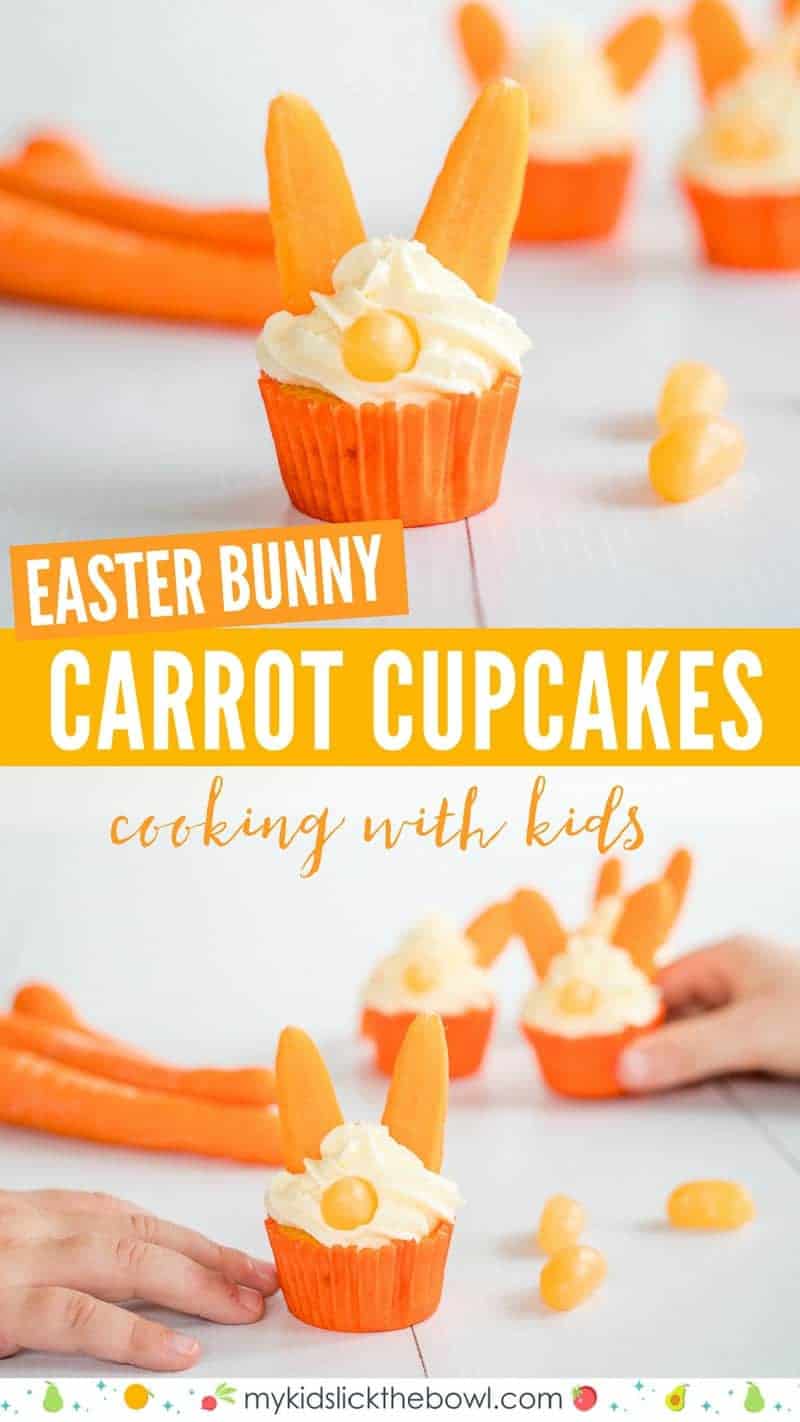 Easter Bunny Carrot Cupcakes are a fun easter treat for kids, as well as a brilliantly simple kitchen project to get kids baking in the kitchen this Easter! 