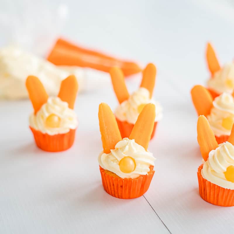 Easter Bunny Carrot Cupcakes are a fun easter treat for kids, as well as a brilliantly simple kitchen project to get kids baking in the kitchen this Easter! 