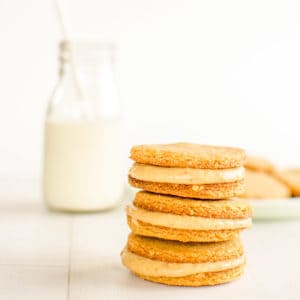 grain-free peanut butter cookies filled with healthy peanut butter cream