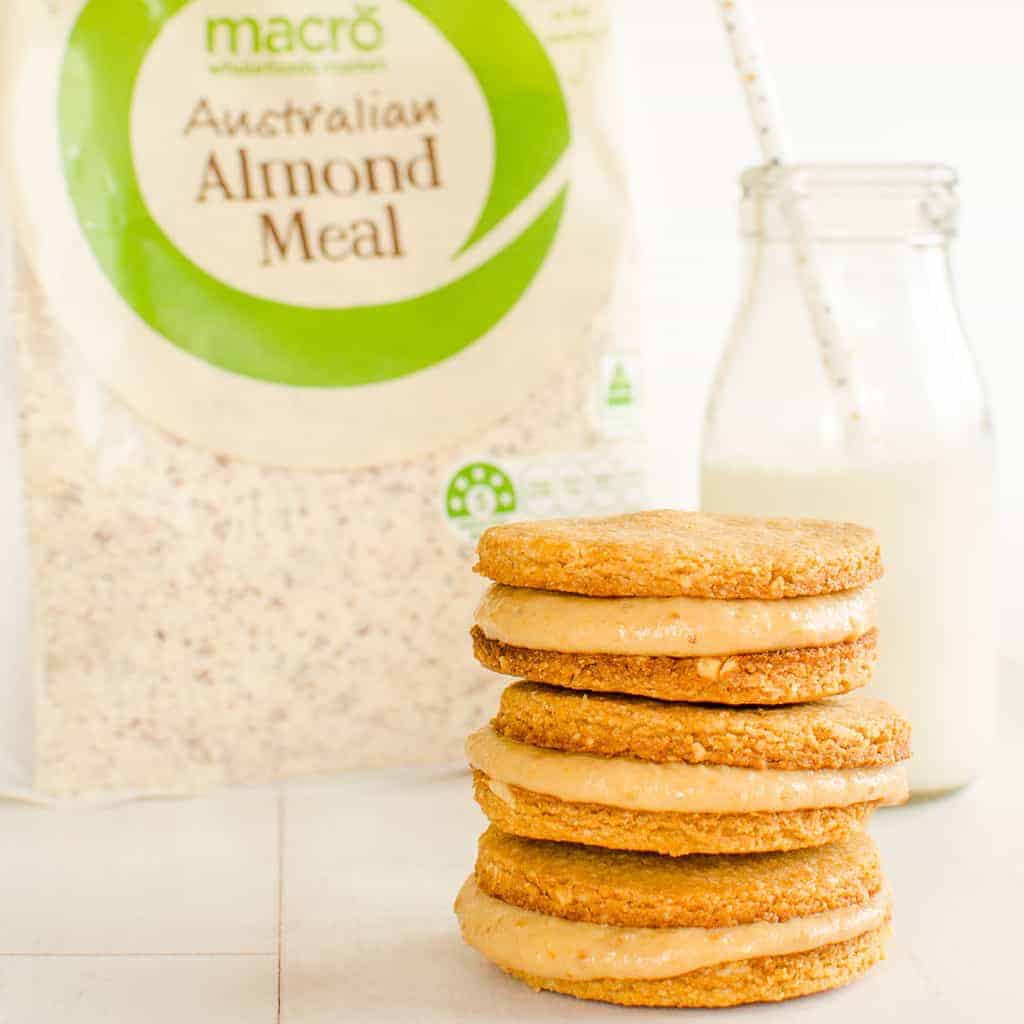 grain-free peanut butter cookies filled with healthy peanut butter cream