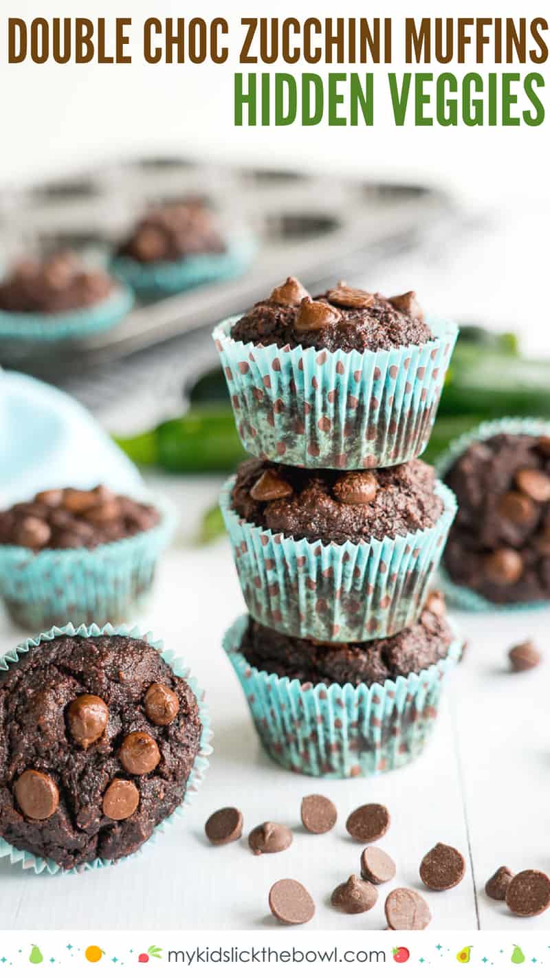 Stack of 3 double chocolate zucchini muffins