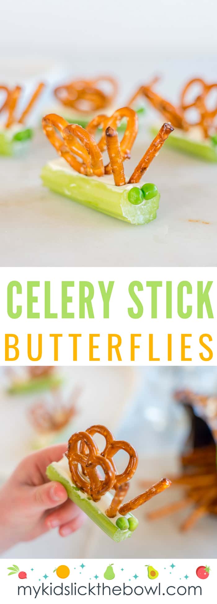 Celery Stick Butterflies a filled celery snack and fun food idea for kids, expose picky eaters to vegetables in a fun way #kidsfood #funfood #celery #pickyeaters #fussyeaters #toddlerfood