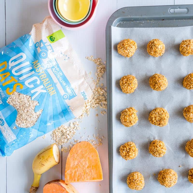 sweet potato cookies on a tray ready to be baked