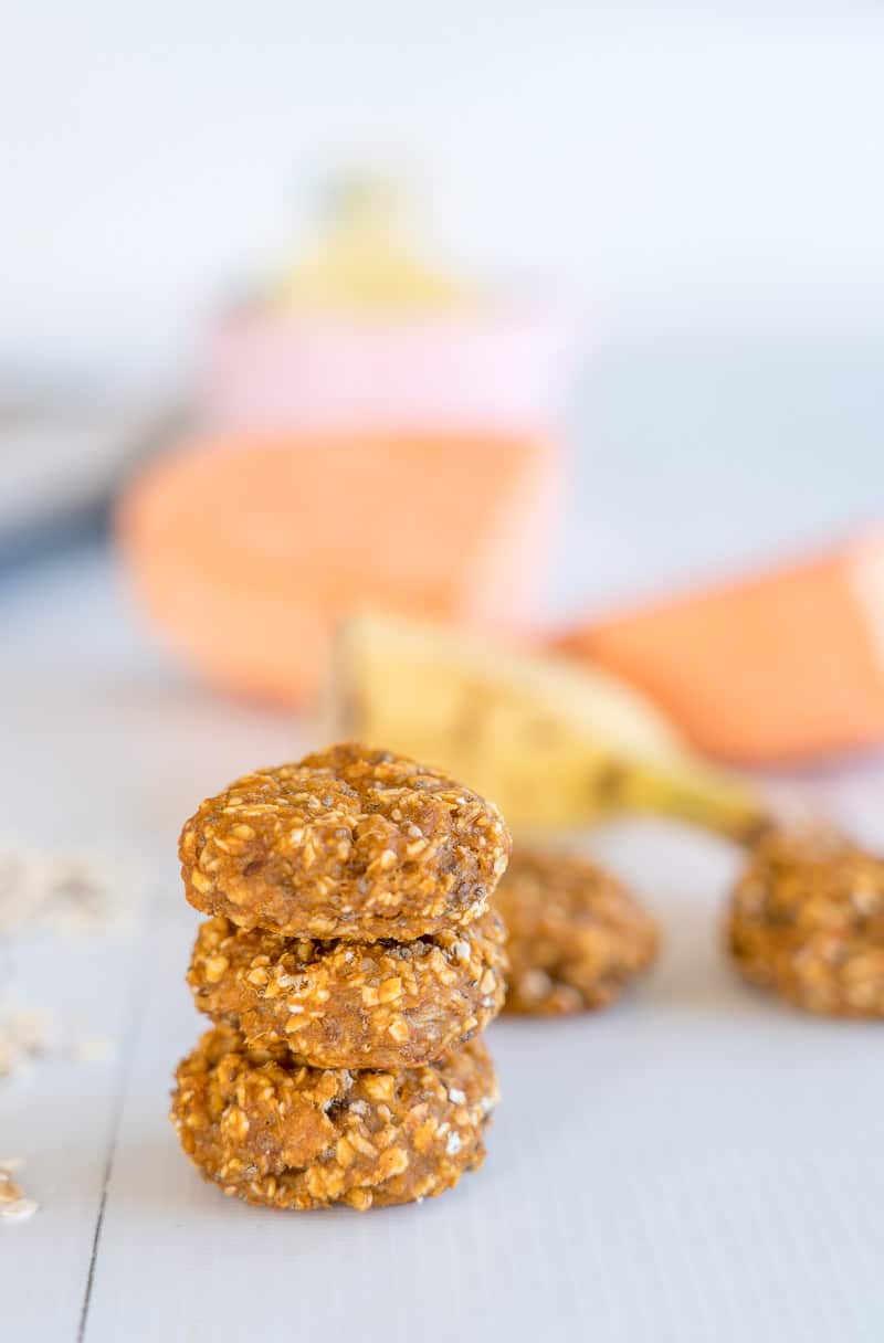 Sweet potato cookies stacked on top of each other