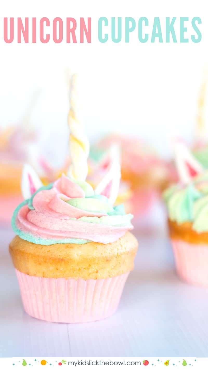 Unicorn cupcakes rainbow icing with golden horn
