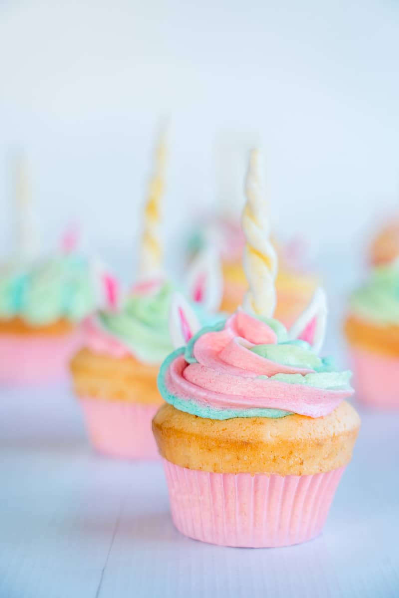 unicorn cupcakes with rainbow buttercream icing