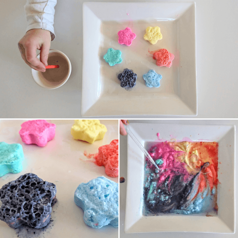 Kitchen science experiments- rainbow fizzing stars