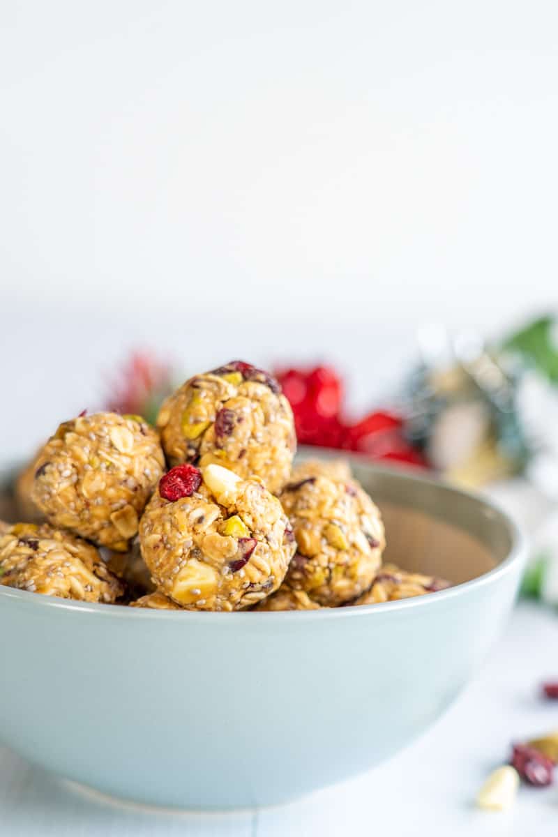 Bowl of cranberry Pistachio Energy Bites