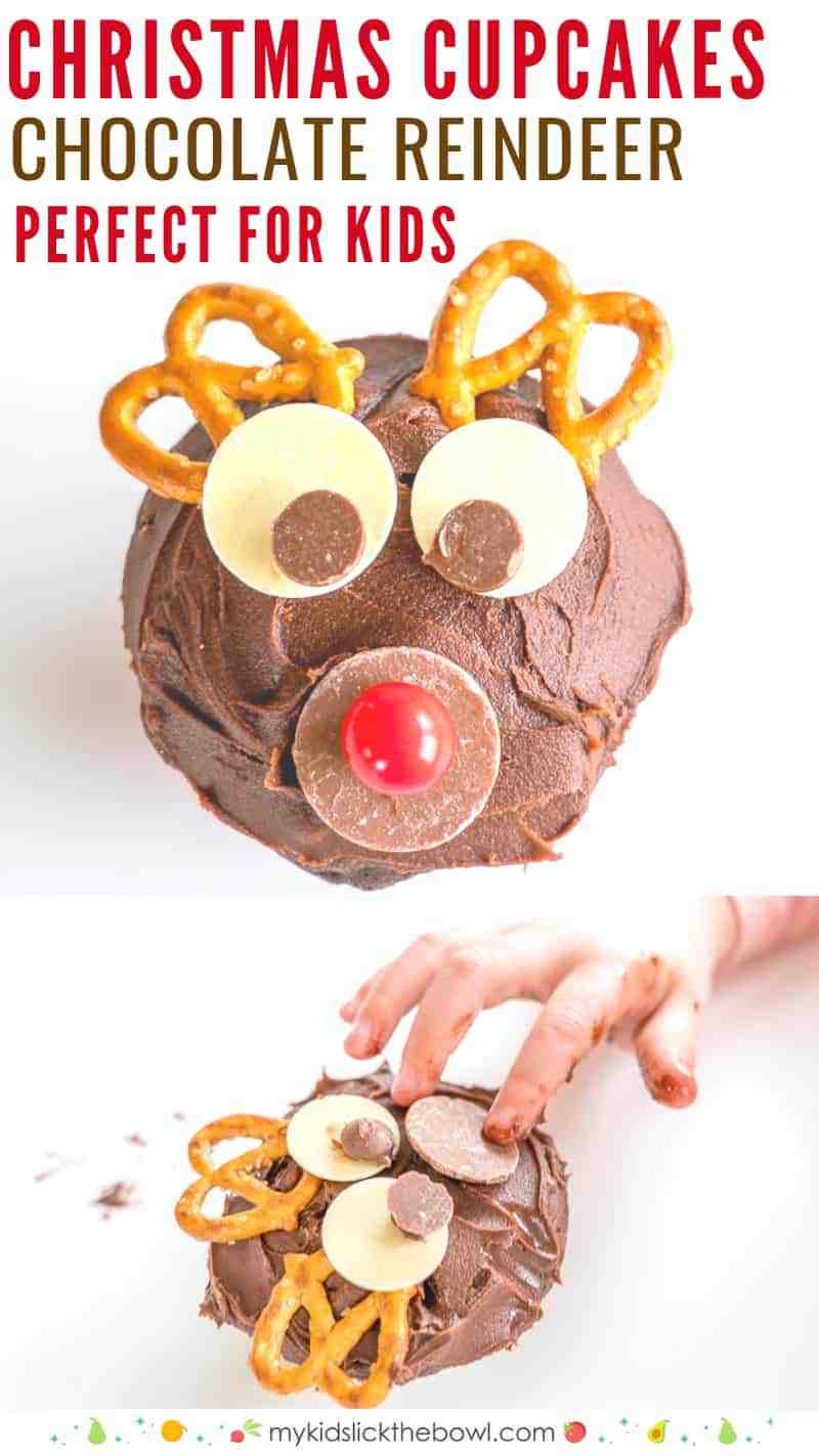 Chocolate Christmas Cupcakes with Reindeer Decorations