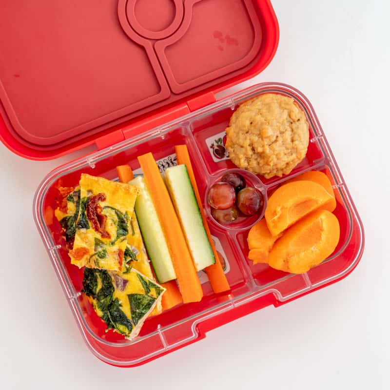 Sheet Pan Frittata packed into a lunchbox