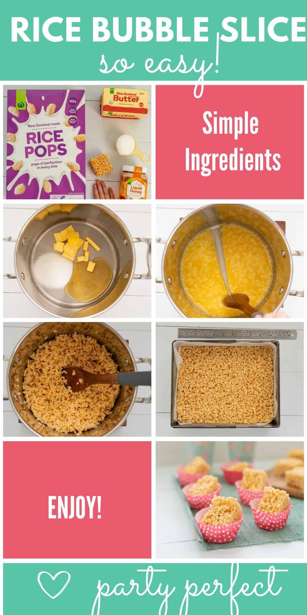 Process steps for making rice bubble slice