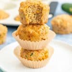 3 savoury muffins staked on top of each other, with text overlay