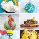 8 photo collage of kids birthday cakes with text overlay