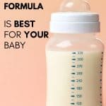 full bottle of baby formula on an apricot background with text overlay