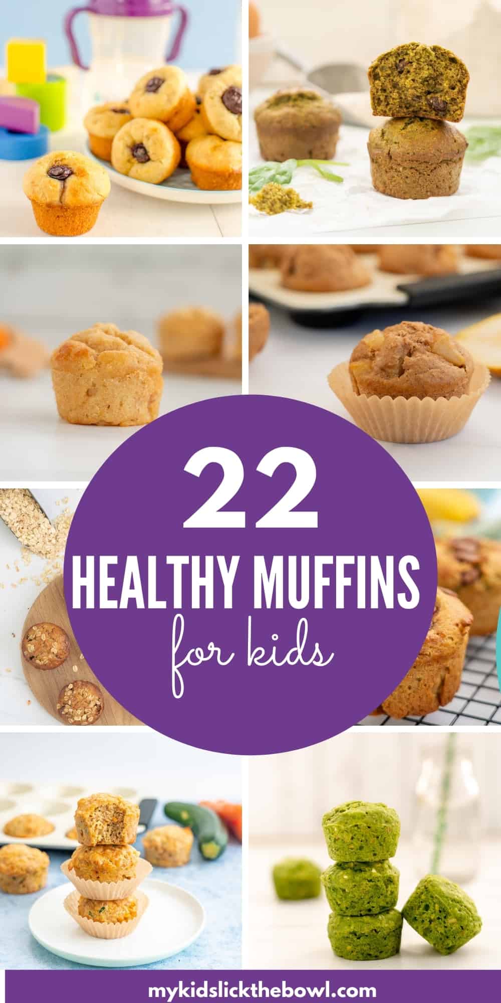 8 image collage of healthy muffins for kids with text overlay