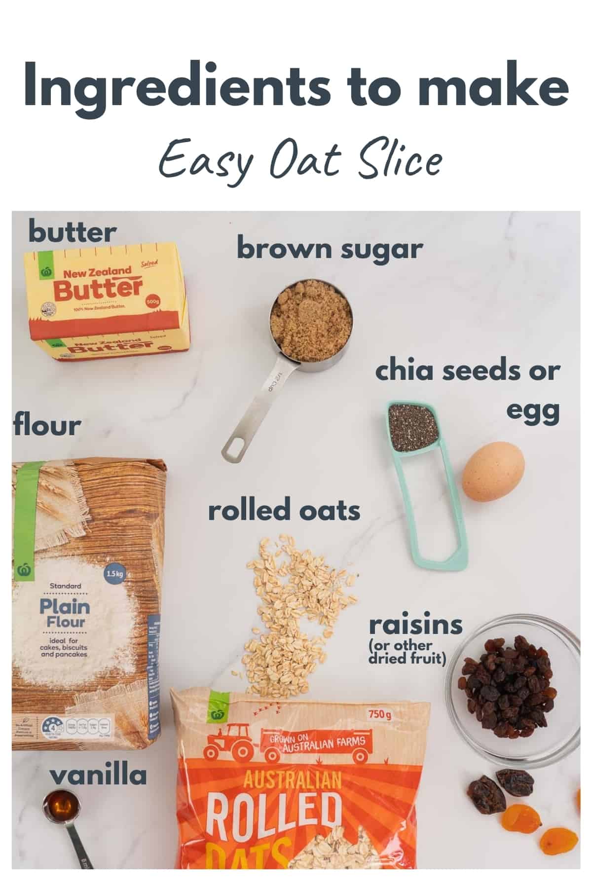 All the ingredients to make easy oat slice