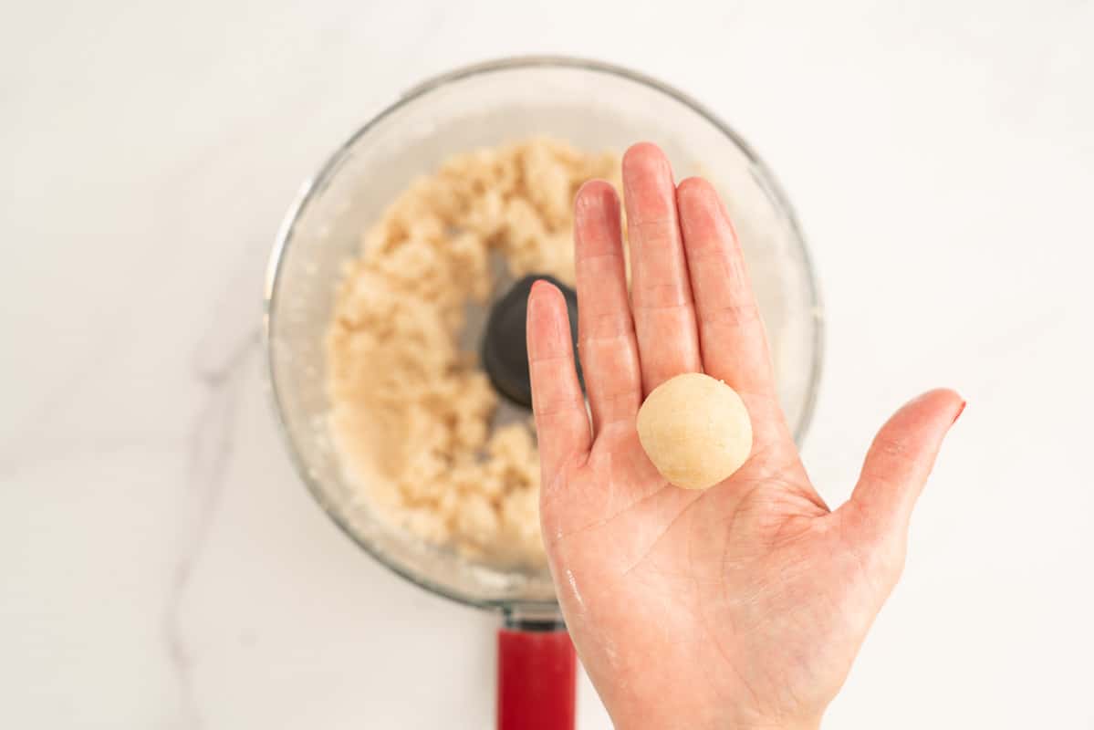 Women's hand holding a coconut ball.