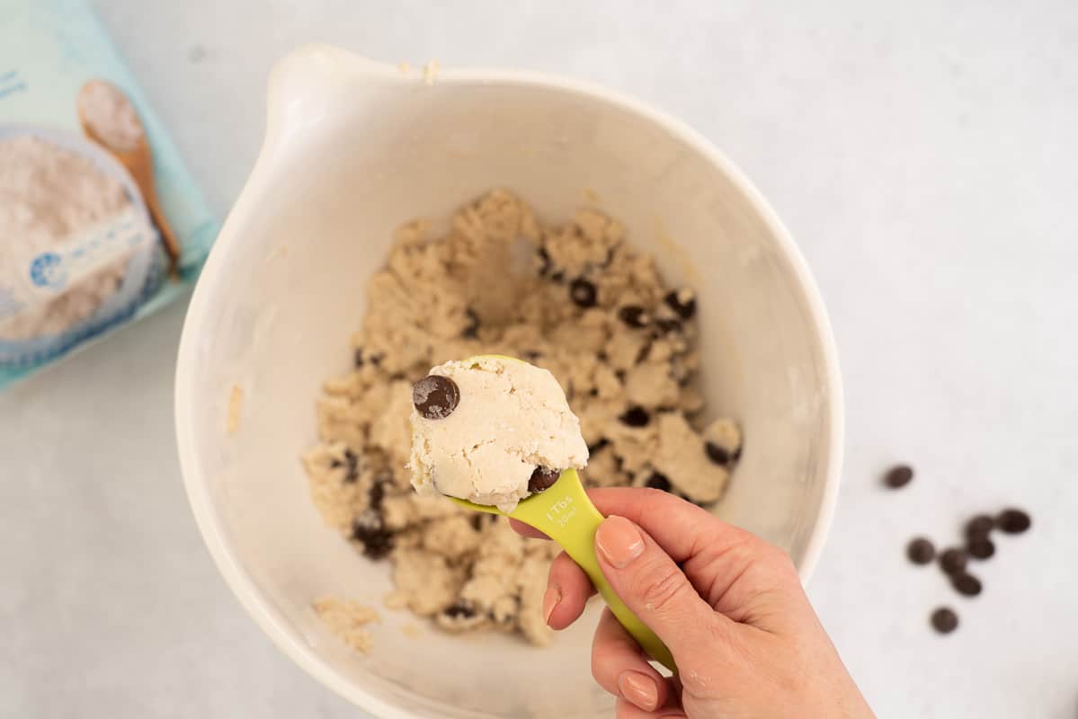 Vegan gluten free cookie dough in a tablespoon.
