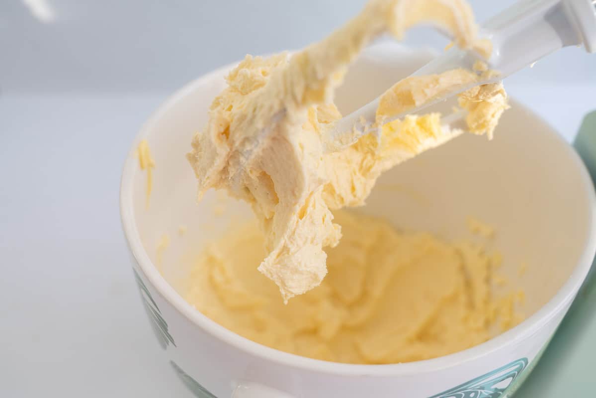 Creamed butter and sugar in a stand beater.