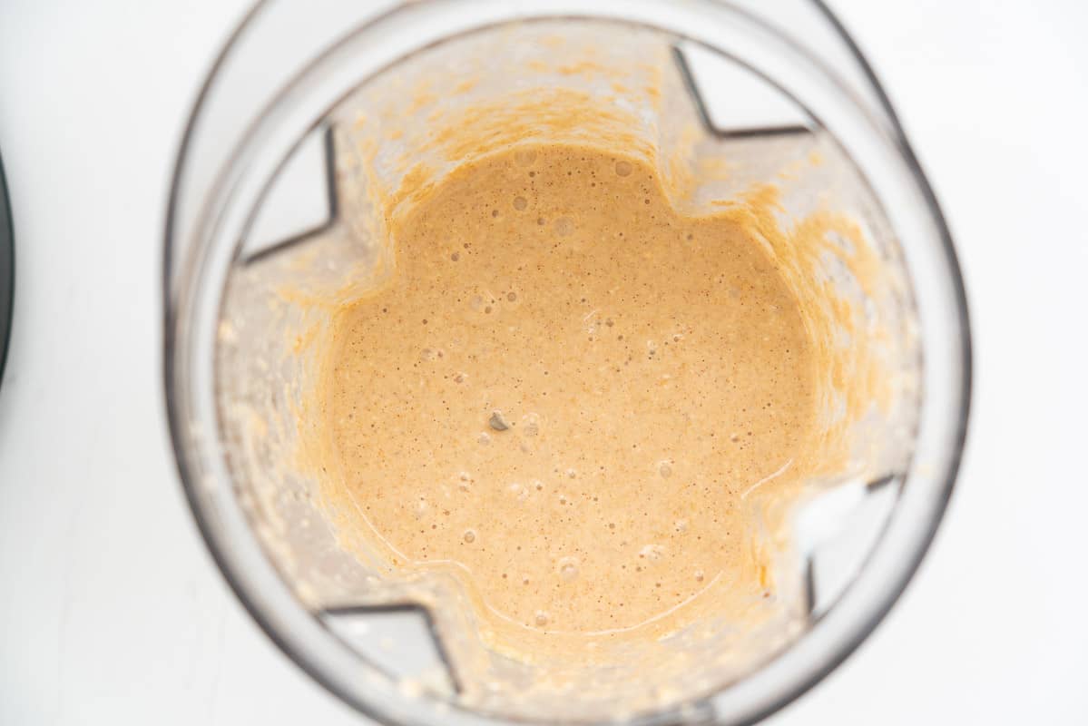 smooth banana oat pancake batter in a blender jug.