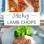 A two photo collage of sticky baked lamb chops.